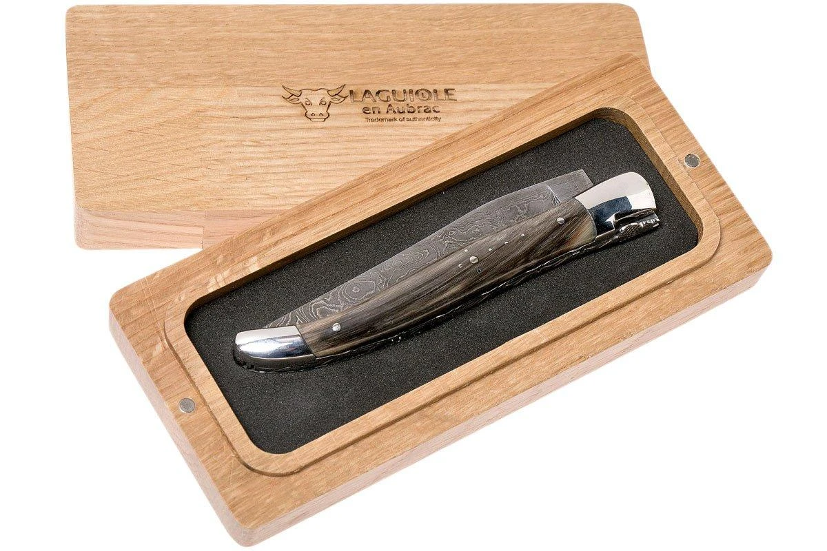 Laguiole En Aubrac 12 Cm Navaja Damascata, Full Handle Cuerno L0712PCI-FFI1 - Imagen 9