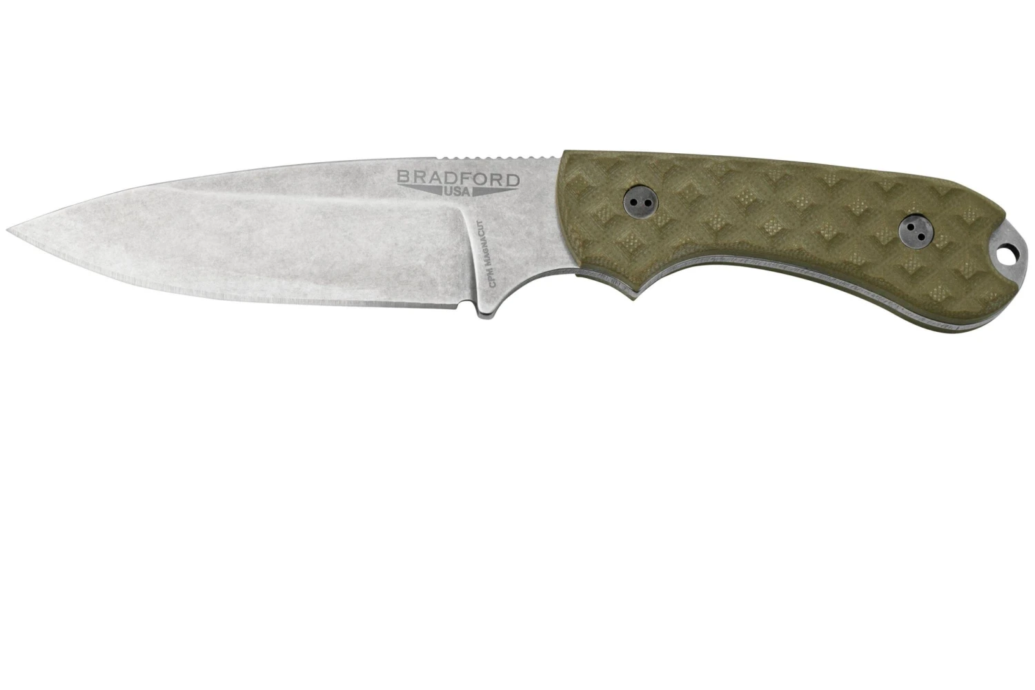 Bradford Knives Guardian 3, 32S-002-MC MagnaCut Sabre Stonewashed, Textured OD Green G10, Cuchillo Fijo