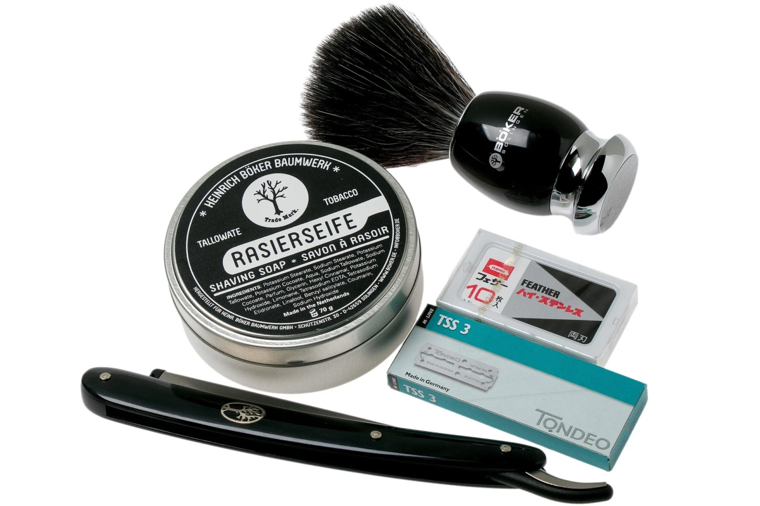 Böker Barberette Black 140901SET Set De Regalo, Navaja De Afeitar Shavette