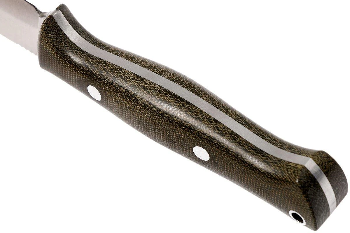 Bark River Gunny Scandi CPM 3V, Green Canvas Micarta, Funda Marr贸n - Imagen 4