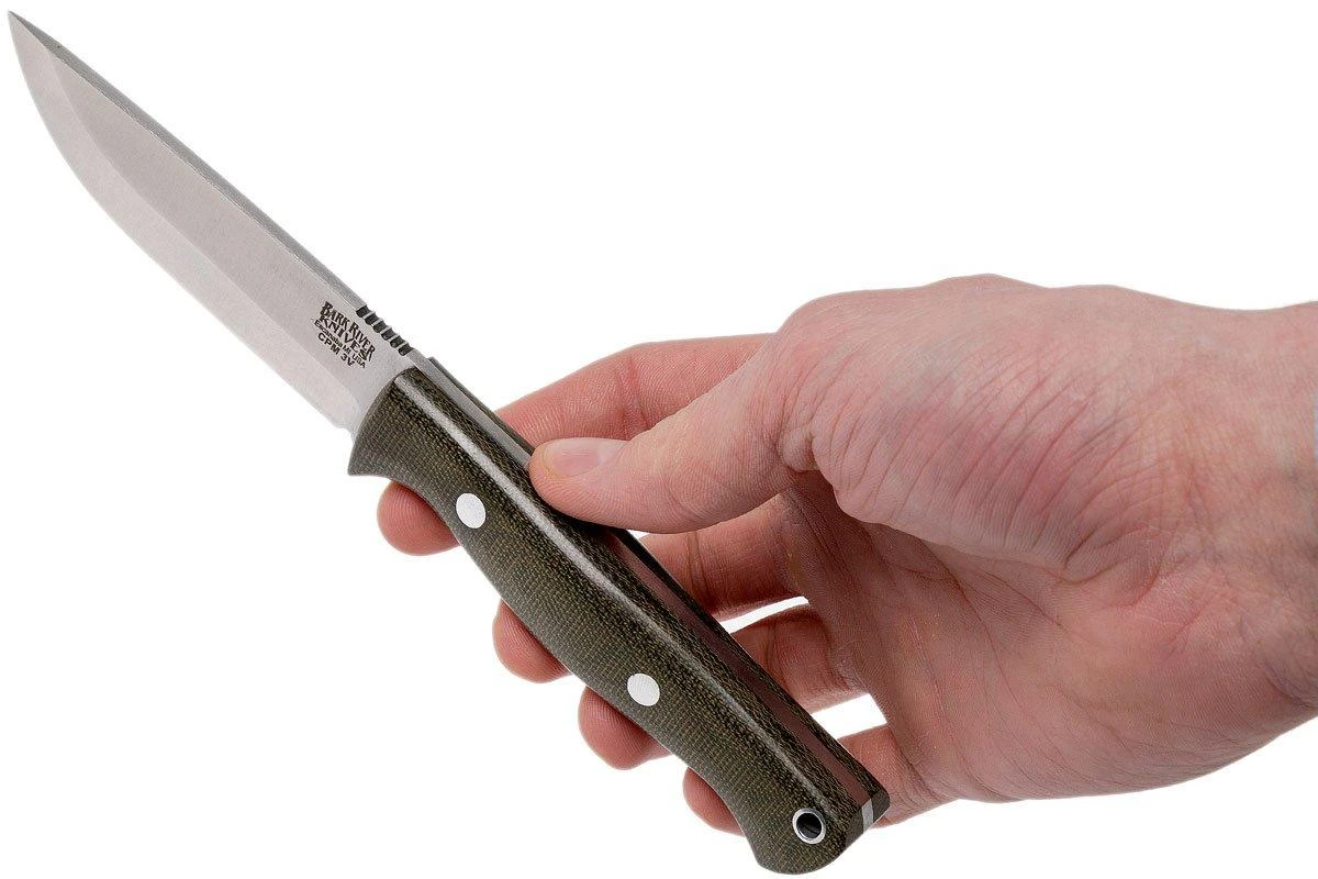 Bark River Gunny Scandi CPM 3V, Green Canvas Micarta, Funda Marr贸n - Imagen 6