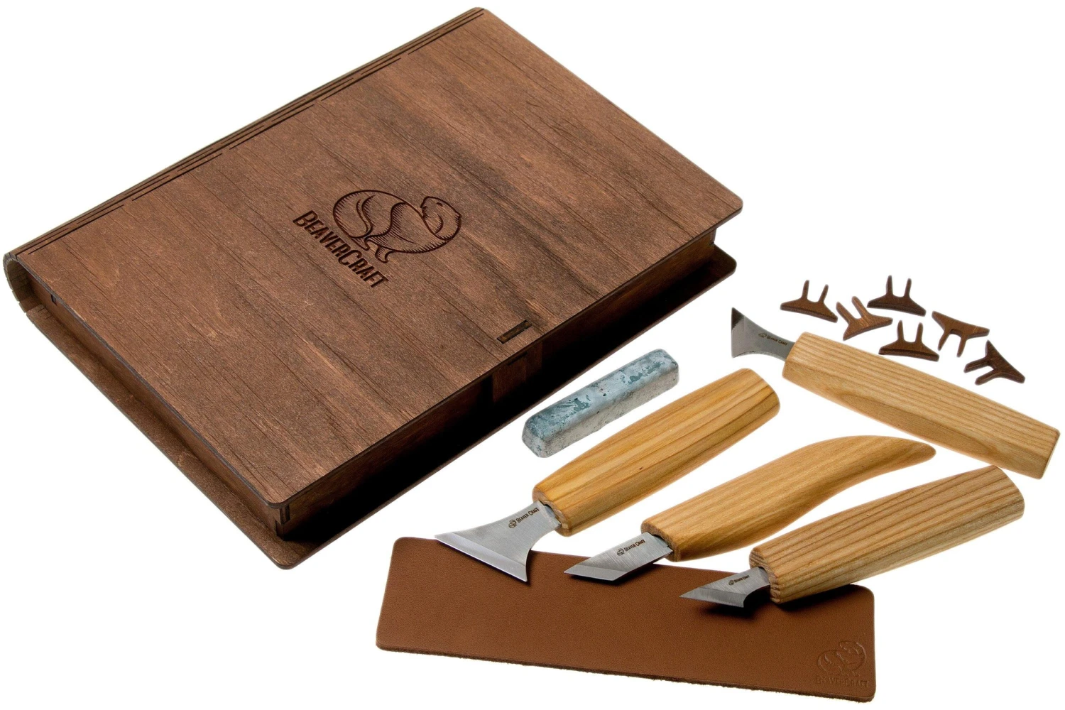 BeaverCraft Geometric Wood Carving Set S05 Juego De Talla De Madera Con Libro De Almacenamiento De Madera