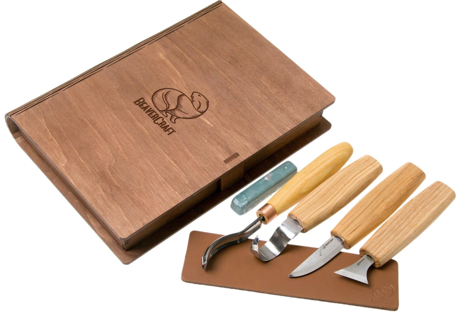 BeaverCraft Spoon Carving Set De 4 S19 Libro, Juego De Tallado De Madera Con Libro De Almacenamiento De Madera