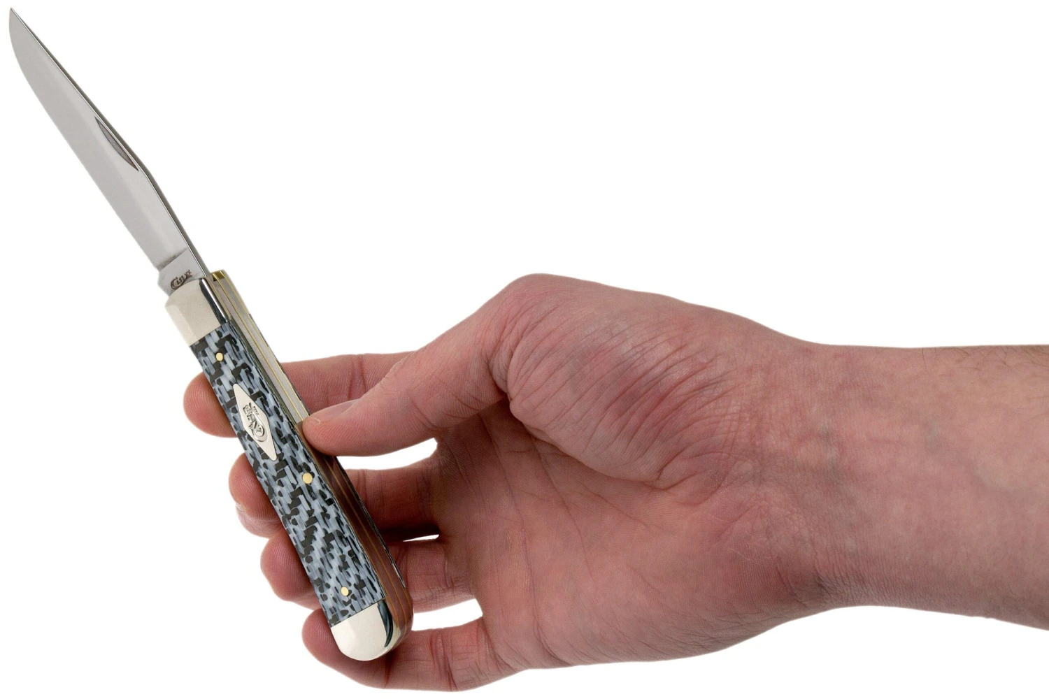 Case Medium Trapper White & Black Carbon Fiber-G10 Weave Smooth, 38920 10254 SS Navaja - Imagen 5