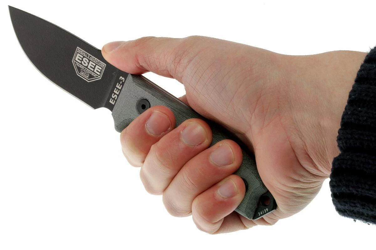 ESEE Model 3 Black Blade, Grey Handle 3P-KO Cuchillo De Supervivencia Sin Funda - Imagen 6