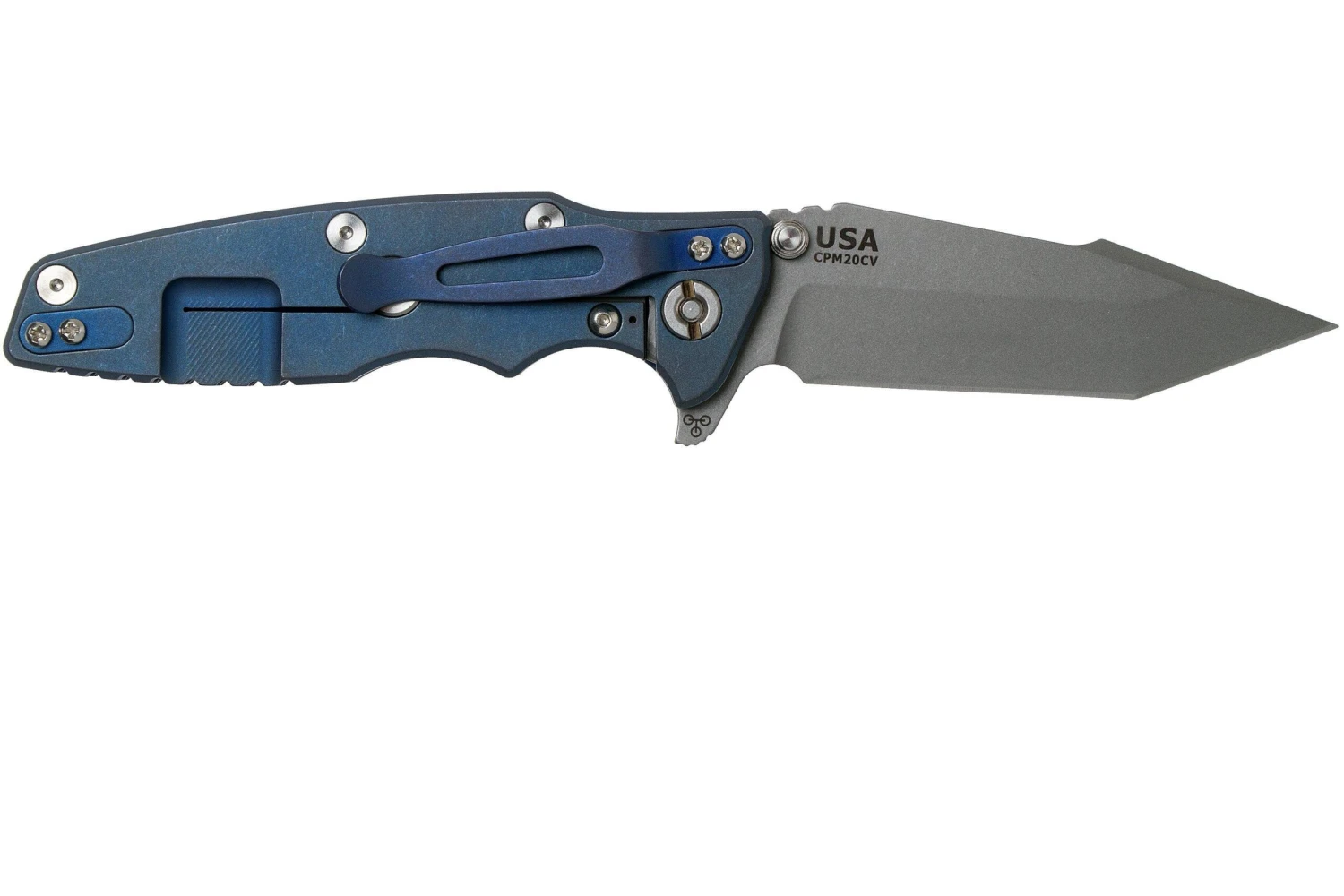 Rick Hinderer Eklipse 3.5” Harpoon Tanto, CPM 20CV, Battle Blue, Black G10 Navaja - Imagen 2