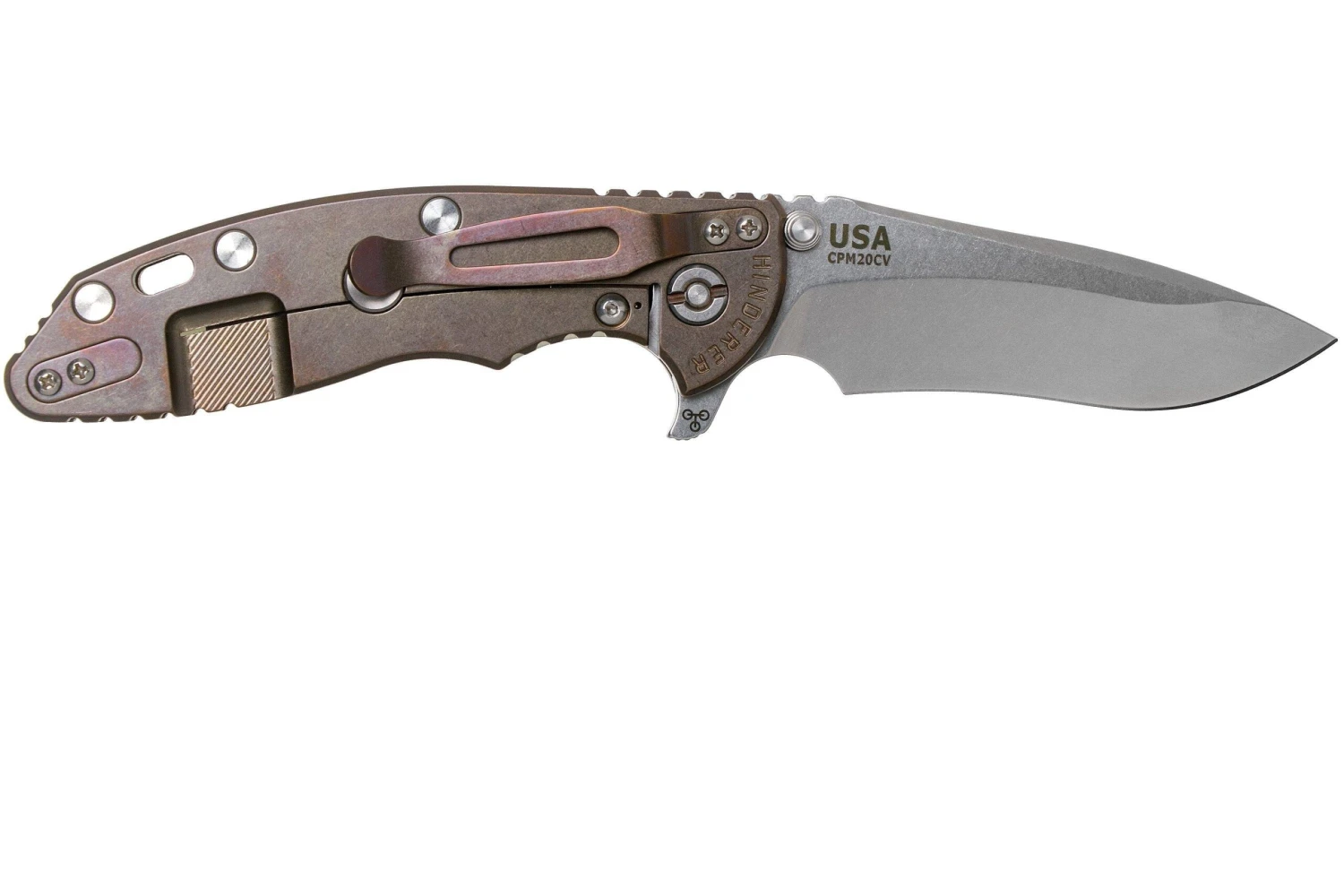 Rick Hinderer XM18 3.5” Recurve, CPM 20CV, Stonewash, Bronze, Translucent G10, Navaja - Imagen 2