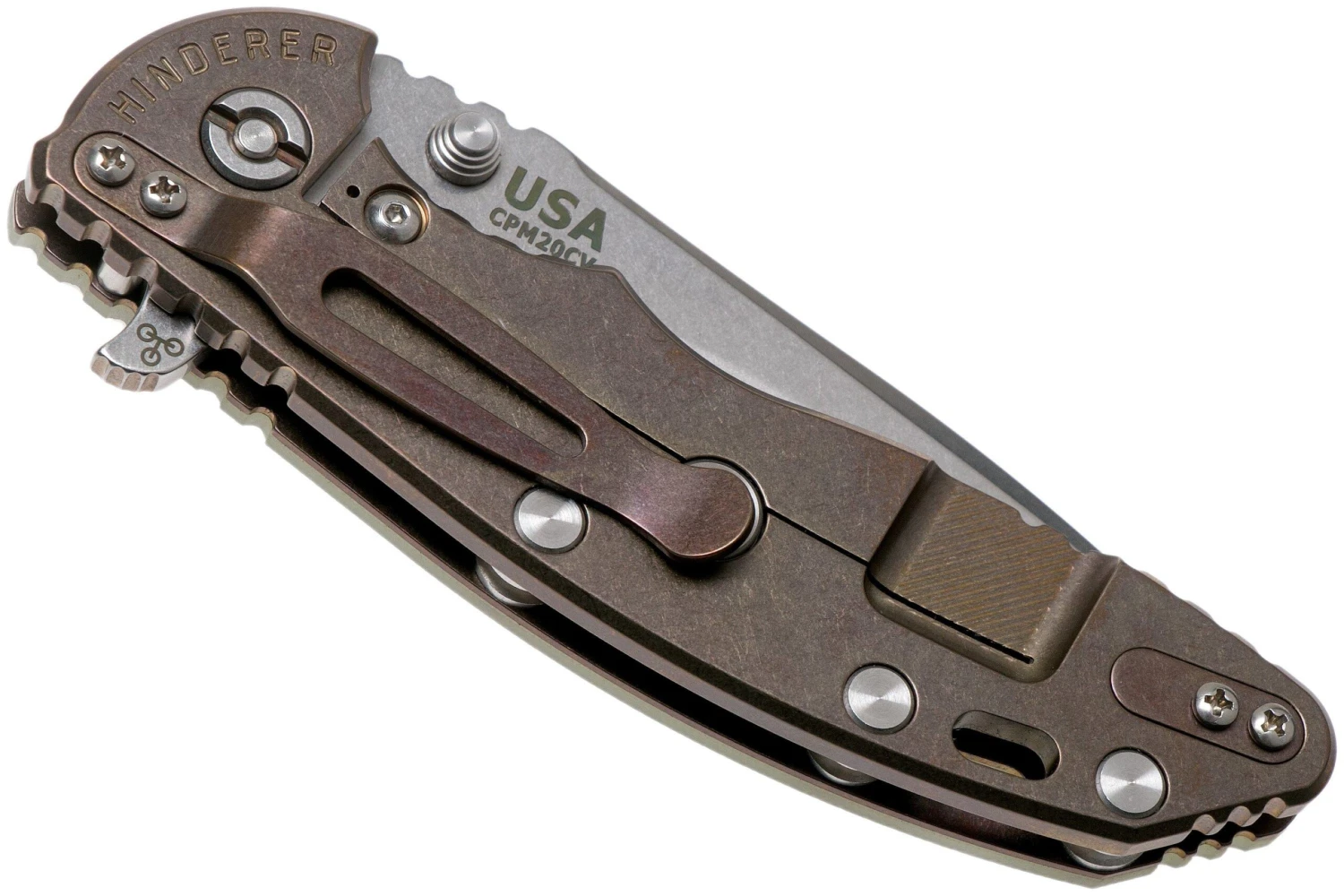 Rick Hinderer XM18 3.5” Recurve, CPM 20CV, Stonewash, Bronze, Translucent G10, Navaja - Imagen 4