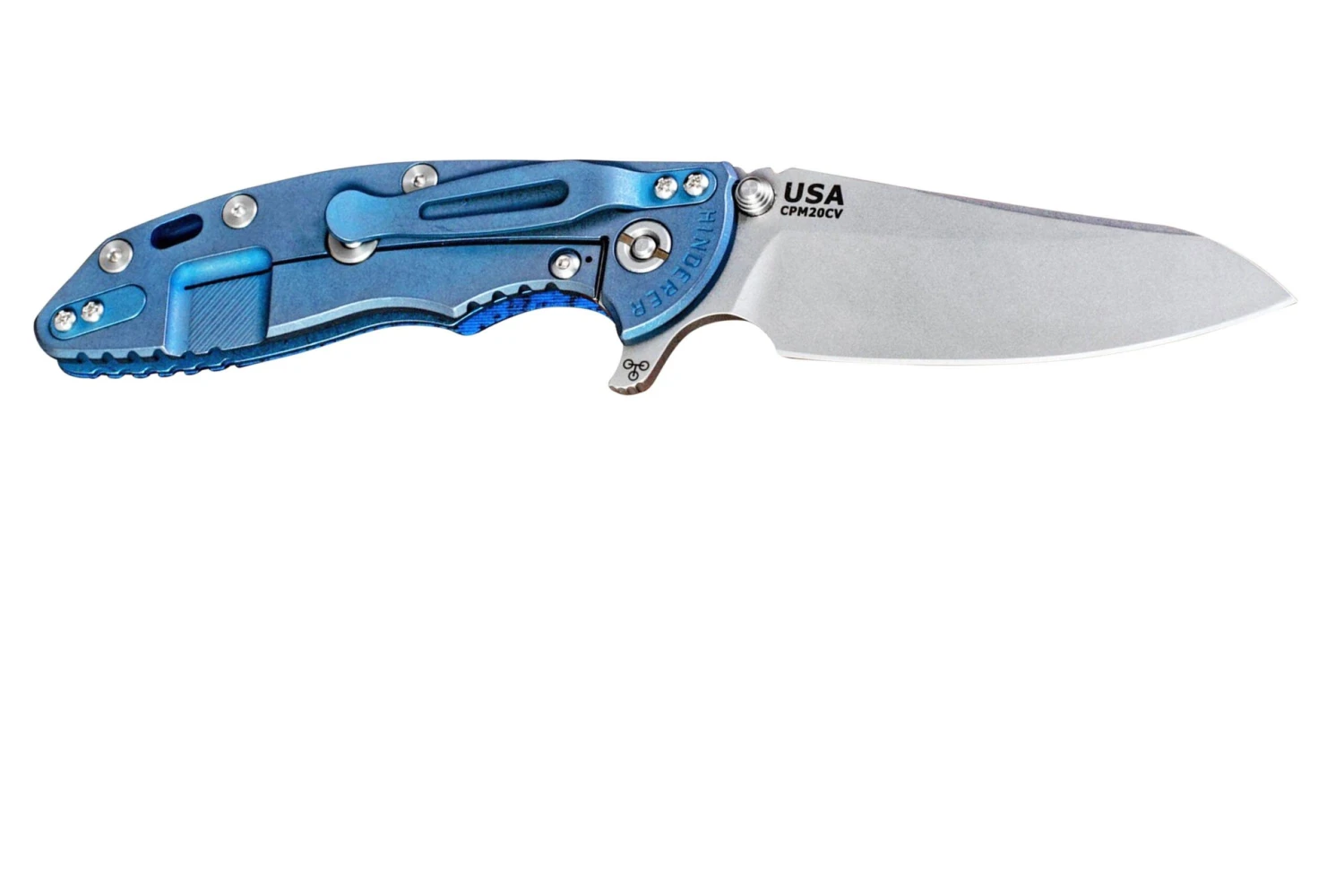 Rick Hinderer XM18 3.5" Skinny Sheepsfoot 20CV, Blue/Black G10 Navaja - Imagen 2