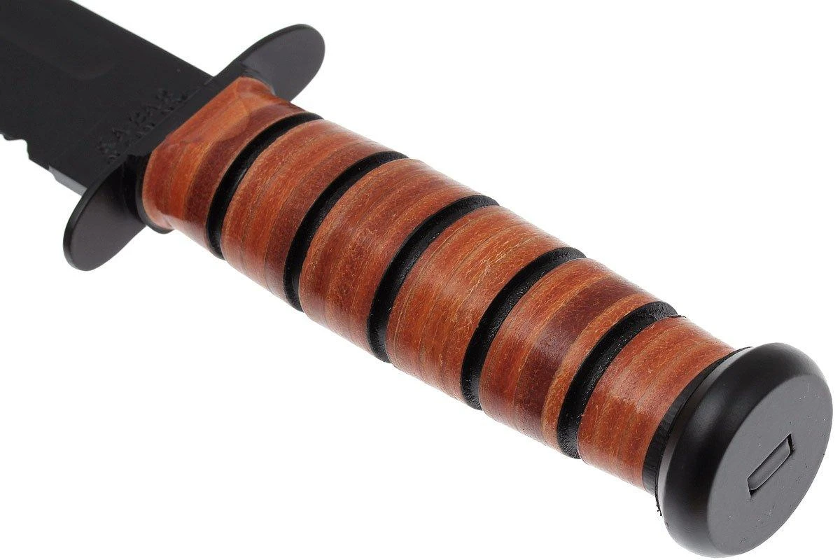 KA-BAR USMC 1218 Parcialmente Dentado Con Mango Y Funda De Cuero - Imagen 3