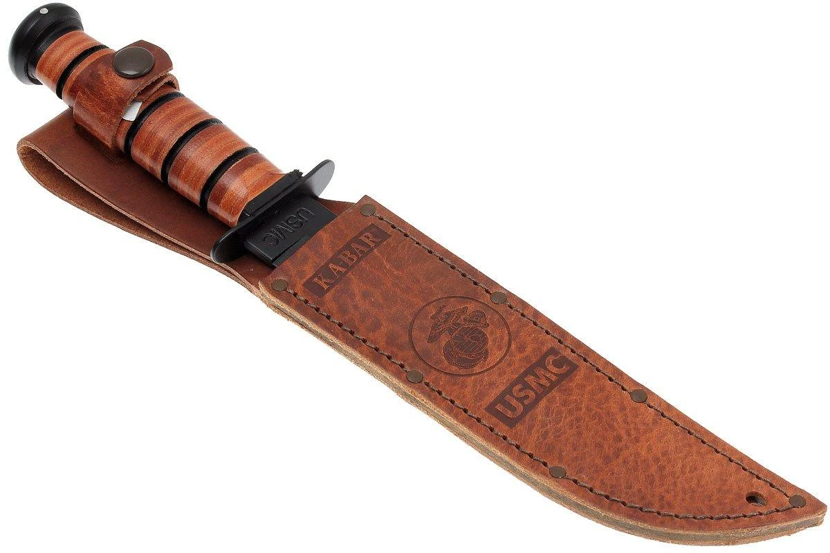 KA-BAR USMC 1218 Parcialmente Dentado Con Mango Y Funda De Cuero - Imagen 6