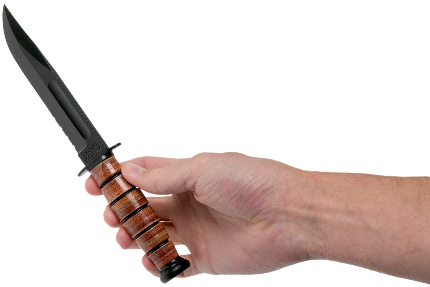 KA-BAR Short 1261 Cuchillo Fijo, Parcialmente Dentado, Funda De Cuero - Imagen 6