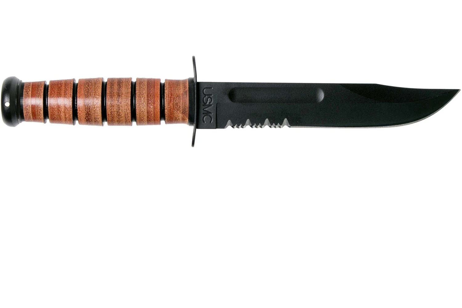 KA-BAR USMC 5018 Parcialmente Dentado, Mango De Cuero, Funda De Plástico - Imagen 2
