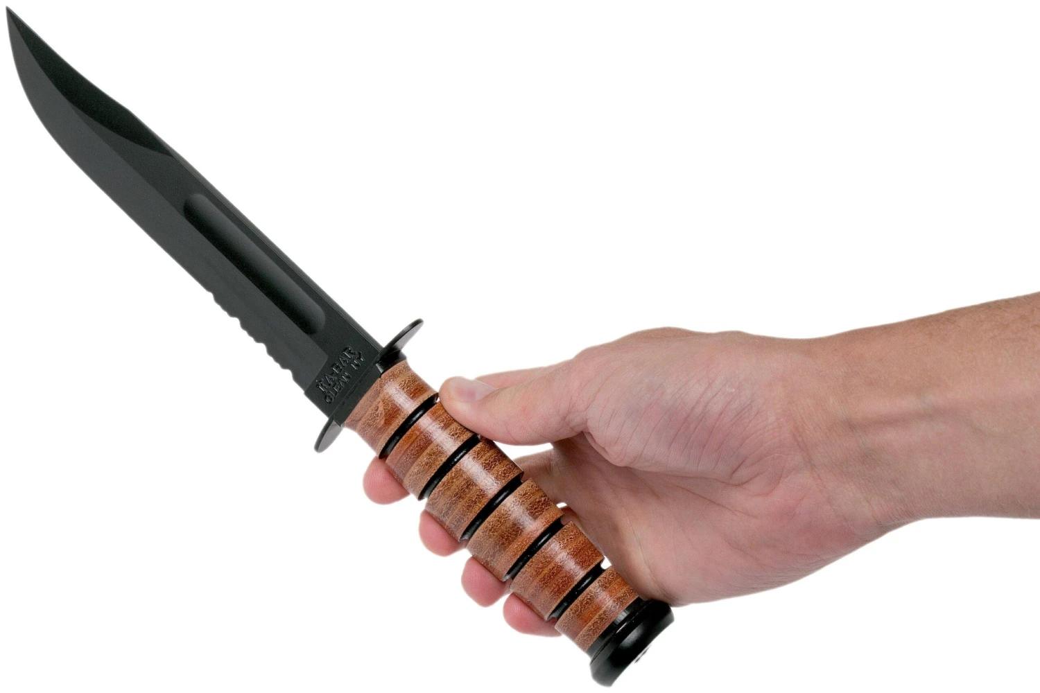 KA-BAR USMC 5018 Parcialmente Dentado, Mango De Cuero, Funda De Plástico - Imagen 6