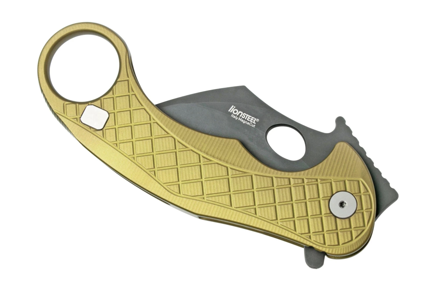 LionSteel L.E.One LE1-A-GB MagnaCut, Black, Green Aluminium, Navaja Karambit - Imagen 4