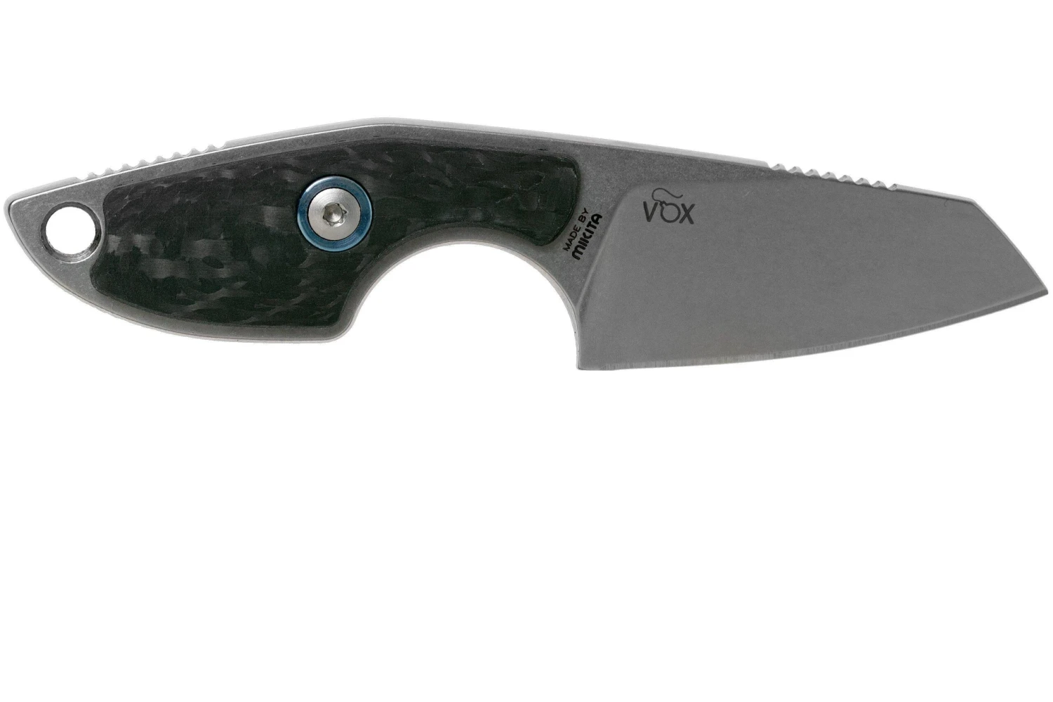 MKM Mikro 2 Wharncliffe, Stonewashed Carbon Fibre Cuchillo De Cuello, Jesper Voxnaes Design - Imagen 2