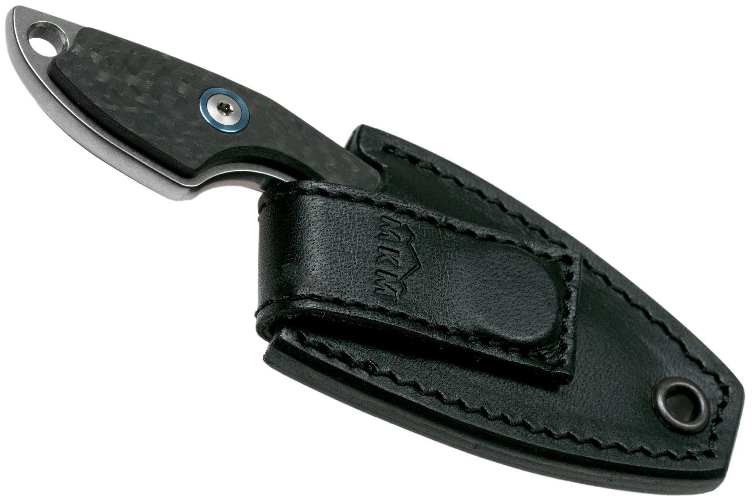 MKM Mikro 2 Wharncliffe, Stonewashed Carbon Fibre Cuchillo De Cuello, Jesper Voxnaes Design - Imagen 5