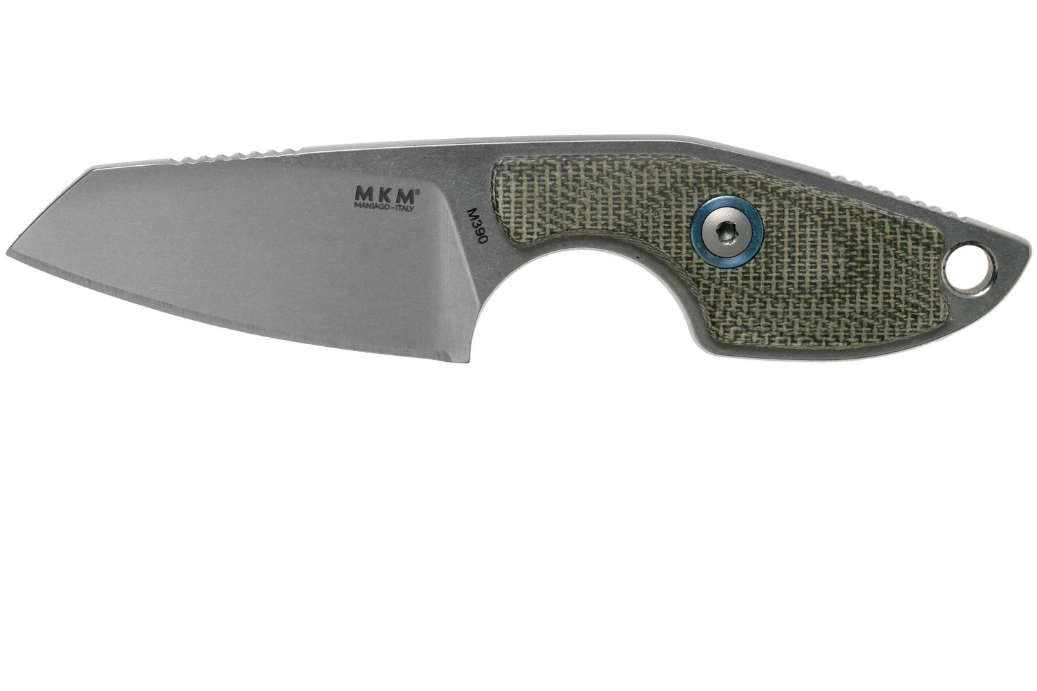 MKM Mikro 2 Wharncliffe, Stonewashed Green Canvas Micarta Cuchillo De Cuello, Jesper Voxnaes Design
