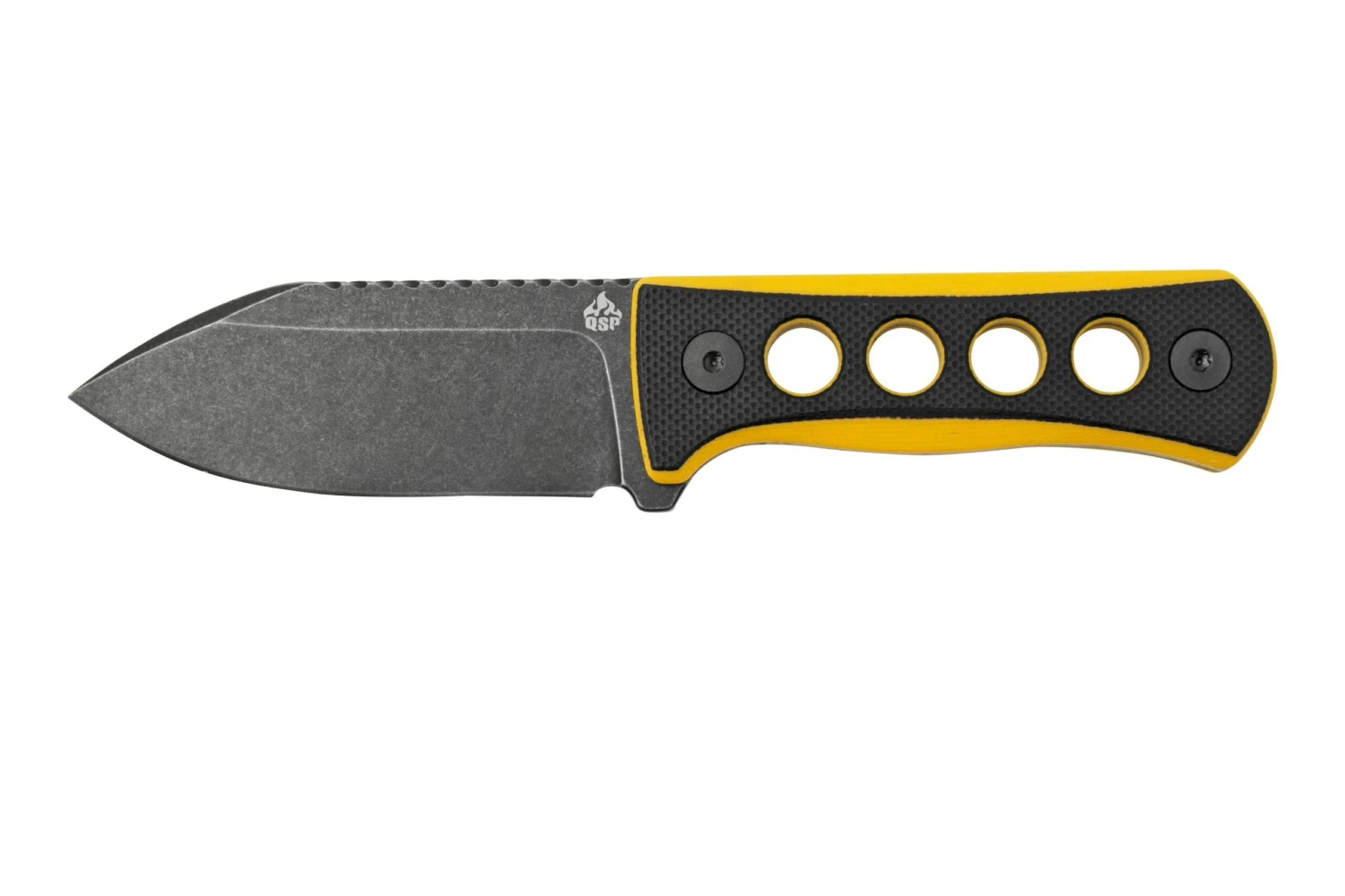 QSP Knife Canary QS141-A2 Blackwashed, Black Yellow G10, Cuchillo De Cuello