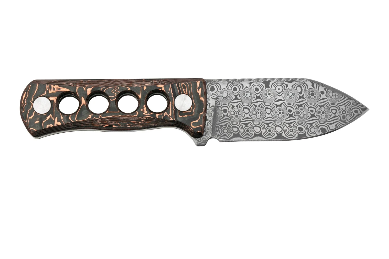 QSP Knife Canary QS141-F Damascus, Copper Foil Carbon Fibre, Cuchillo De Cuello - Imagen 2