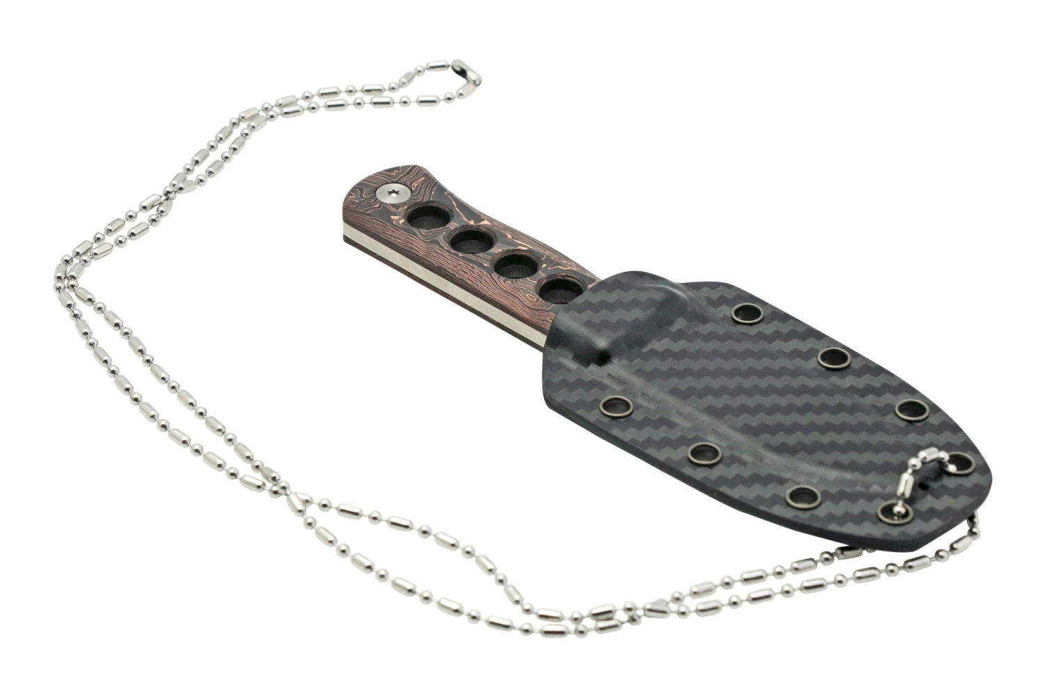 QSP Knife Canary QS141-F Damascus, Copper Foil Carbon Fibre, Cuchillo De Cuello - Imagen 6