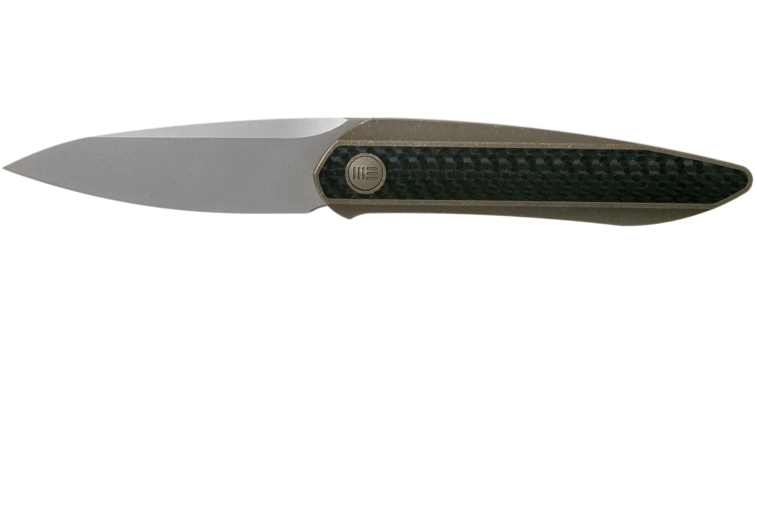 WE Knife Black Void Opus 2010A Bronze Carbon Fibre Navaja, Diseño Justin Lundquist
