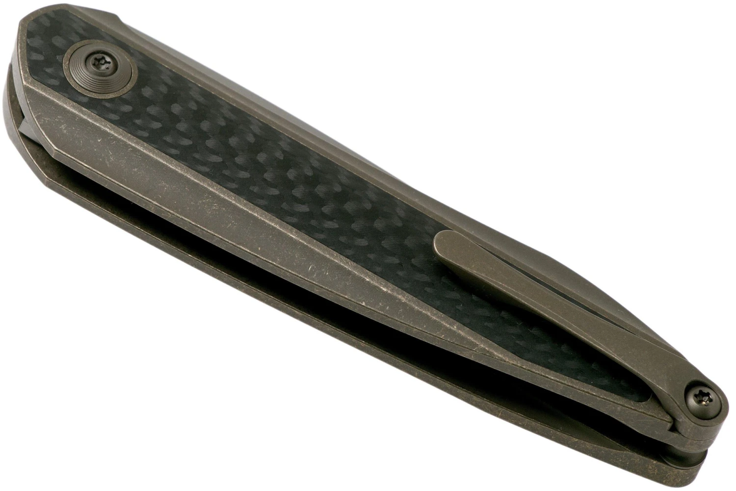 WE Knife Black Void Opus 2010A Bronze Carbon Fibre Navaja, Diseño Justin Lundquist - Imagen 4