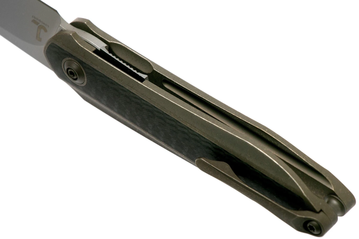 WE Knife Black Void Opus 2010A Bronze Carbon Fibre Navaja, Diseño Justin Lundquist - Imagen 5