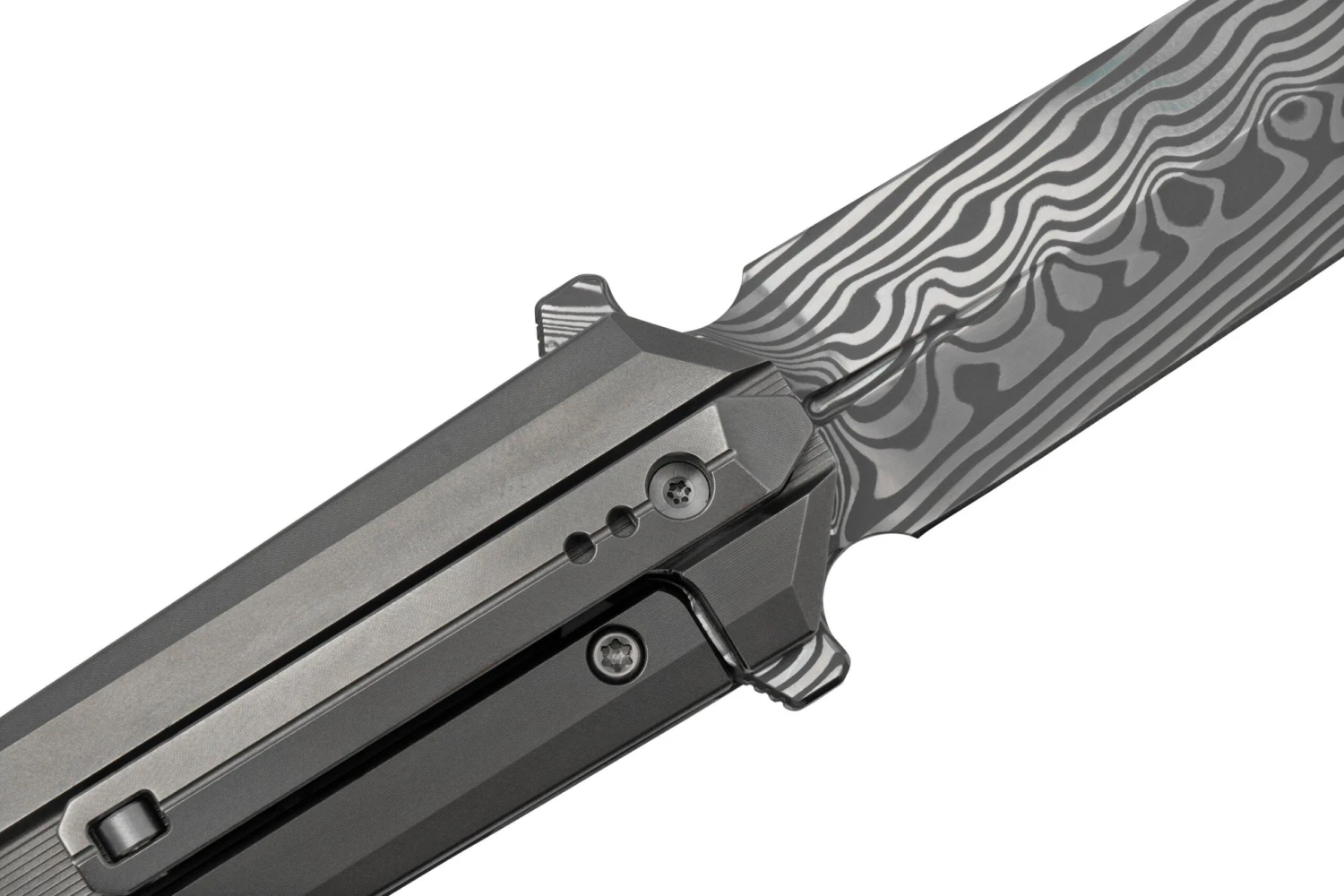 WE Knife Diatomic WE22032-DS1 Gray Bead Blast Titanium, Hakkapella Damasteel Single Edge Navaja - Imagen 5
