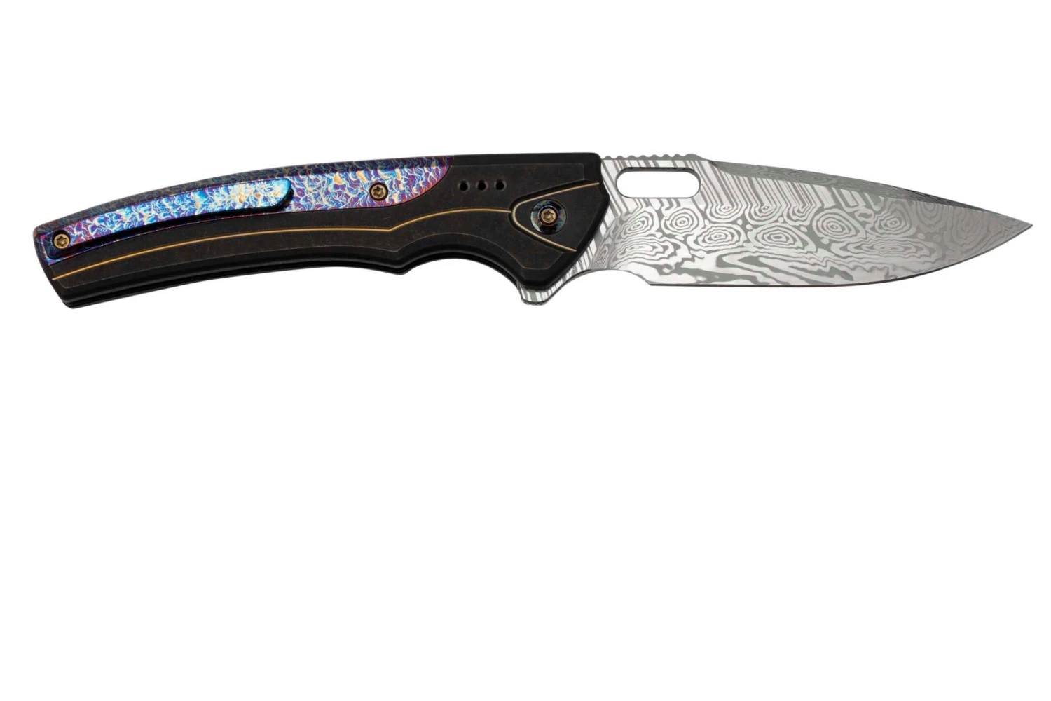 WE Knife Exciton Black Titanium Flamed Titanium, Heimskringla Damasteel WE22038A-DS1 Limited Edition Navaja - Imagen 2