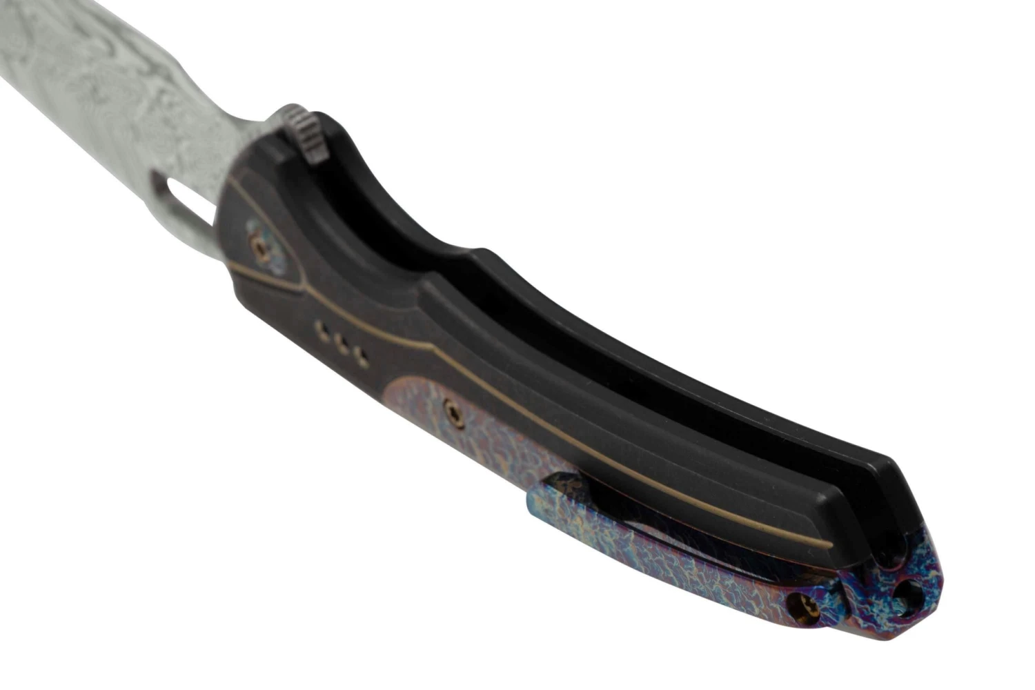 WE Knife Exciton Black Titanium Flamed Titanium, Heimskringla Damasteel WE22038A-DS1 Limited Edition Navaja - Imagen 4