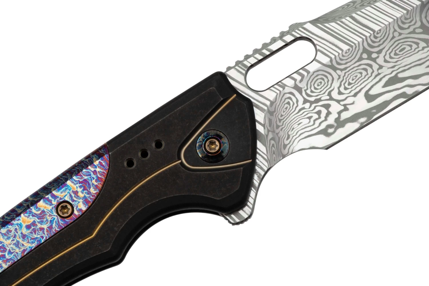 WE Knife Exciton Black Titanium Flamed Titanium, Heimskringla Damasteel WE22038A-DS1 Limited Edition Navaja - Imagen 5
